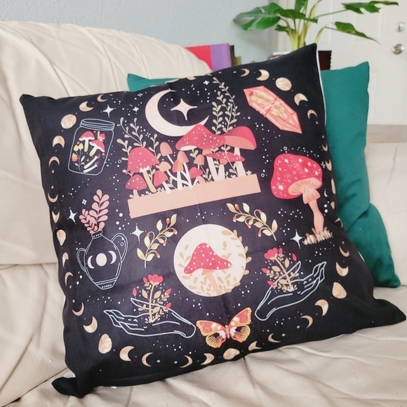 1 Cushon Cover without filler pillowcase Mushrooms moon & stones magical Pattern - Picture 10 of 13